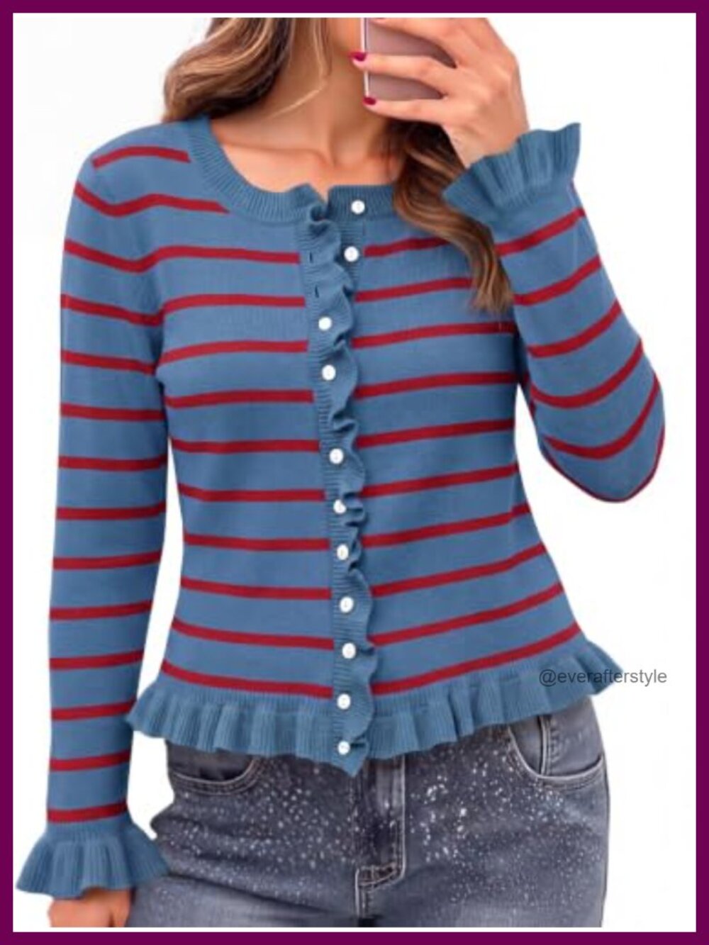 Womens Ruffle Cardigan Long Sleeve Cropped Sweater Knit Button Open Front